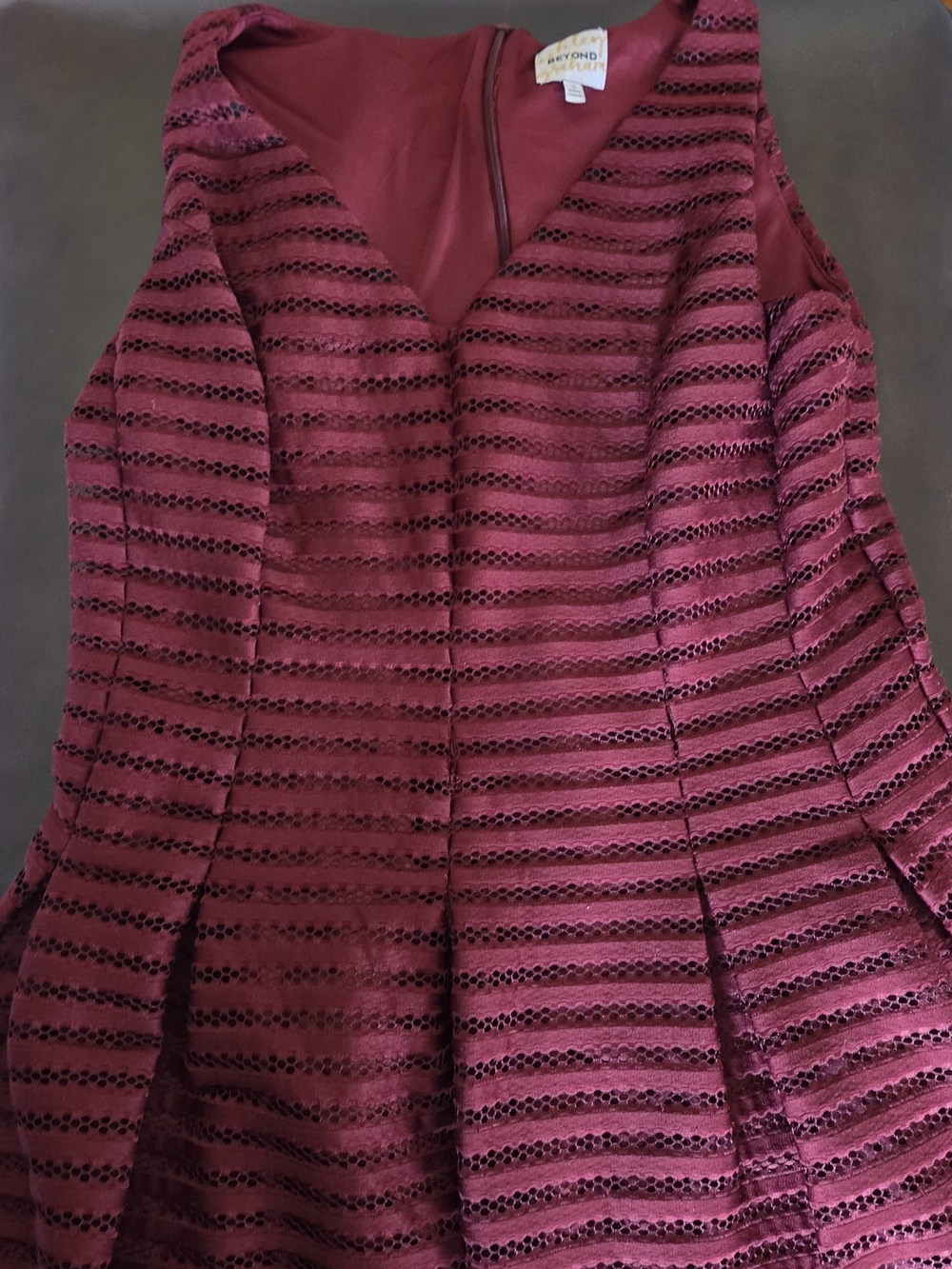Ashley Graham x Beyond Clouds Maroon Striped Mesh Fit & Flare Dress - Size 14 - Picture 6 of 12